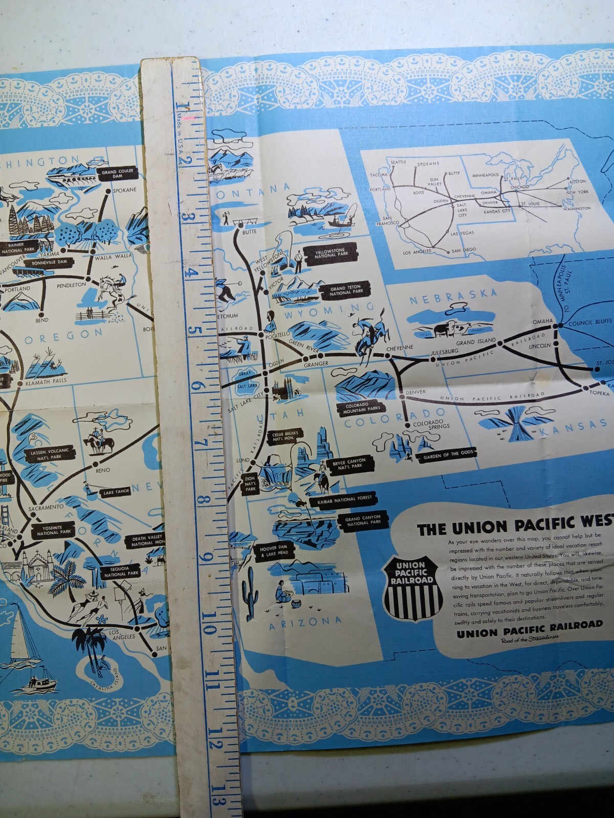 Original Vintage Union Pacific West Line Map Poster Railroad Train UPRR