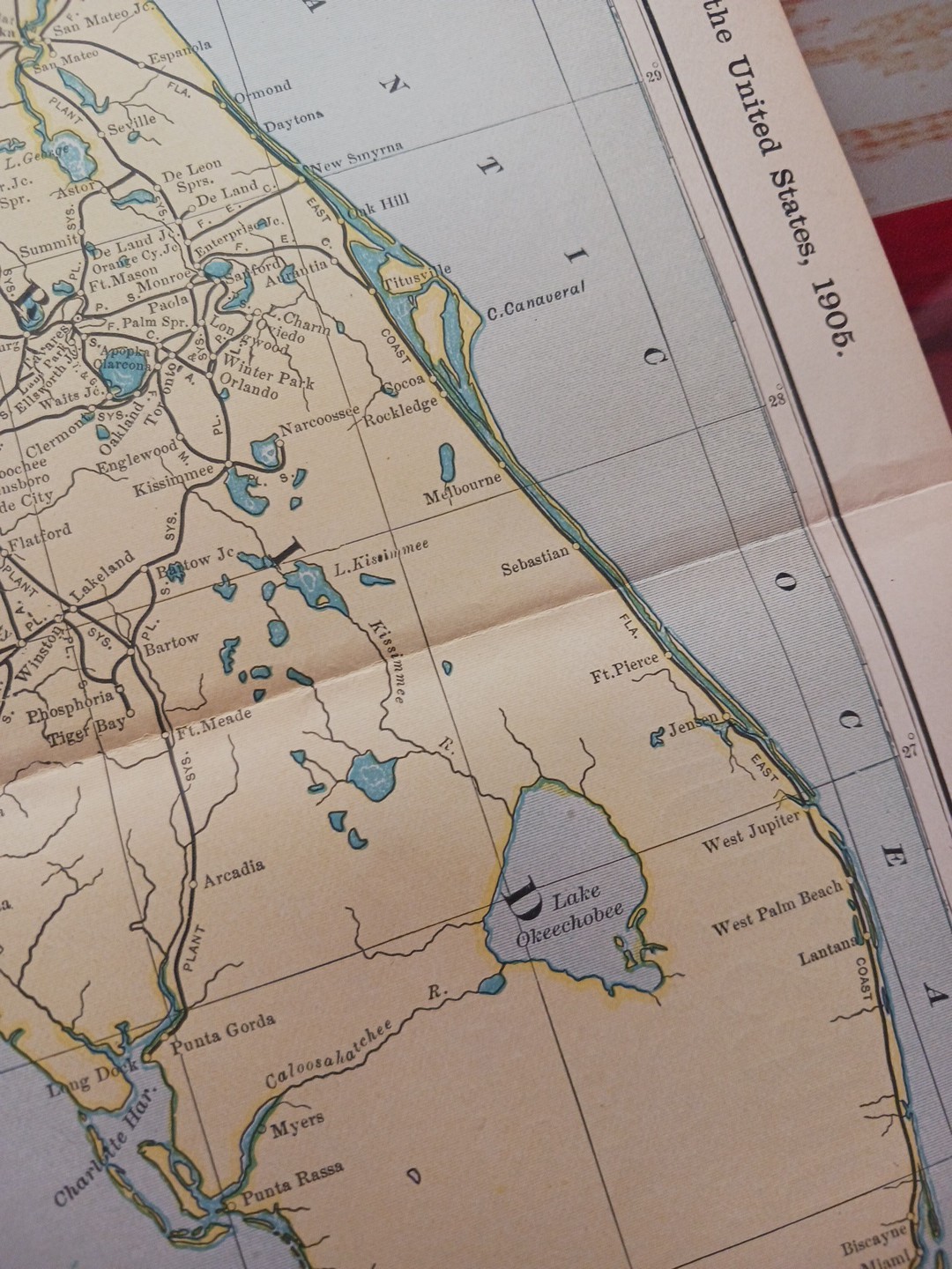 1905 ORIGINAL Train Route Map of FLORIDA state ALL Railroad Lines 11″x 9″