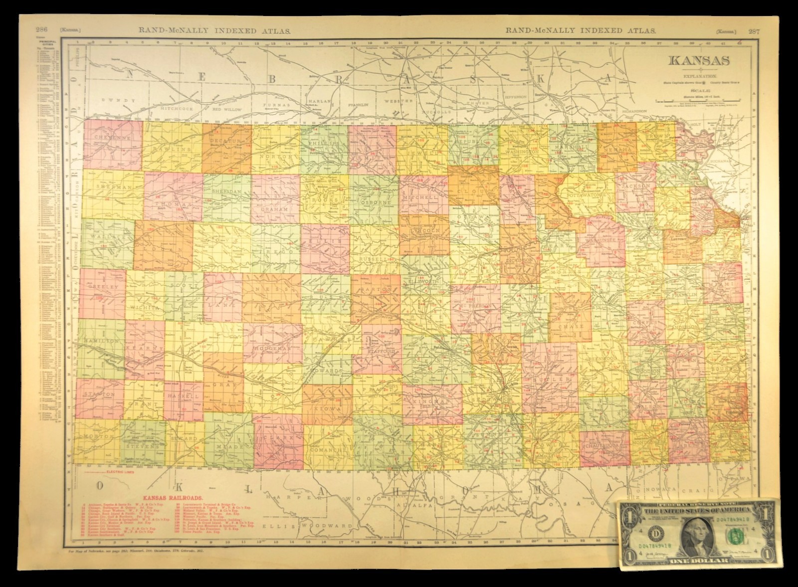 1911 Antique Kansas Railroad Map ORIGINAL Atlas Map DATED