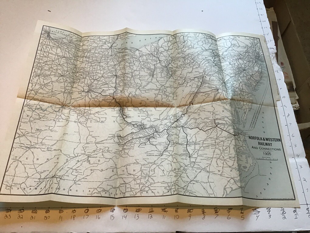 vintage railroad map: 18×24″ NORFOLK & WESTERN Railway dec 1905