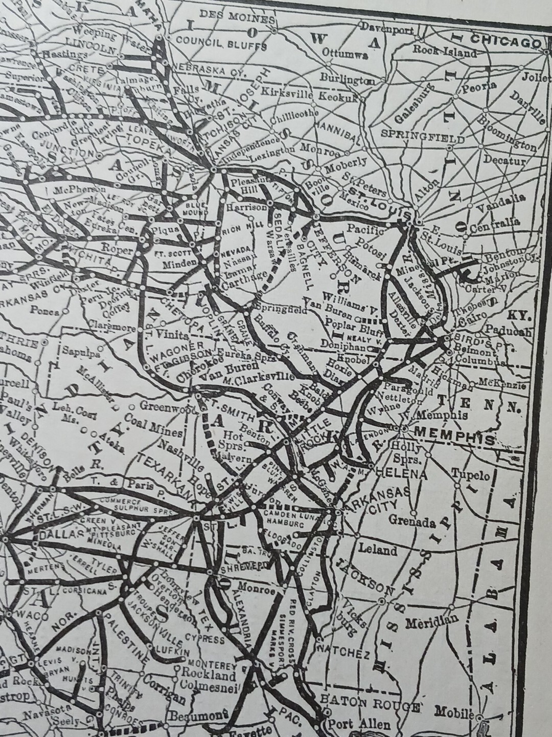 1906 Train Route Map MISSOURI PACIFIC RAILWAY St Louis Iron Mountain Railroad