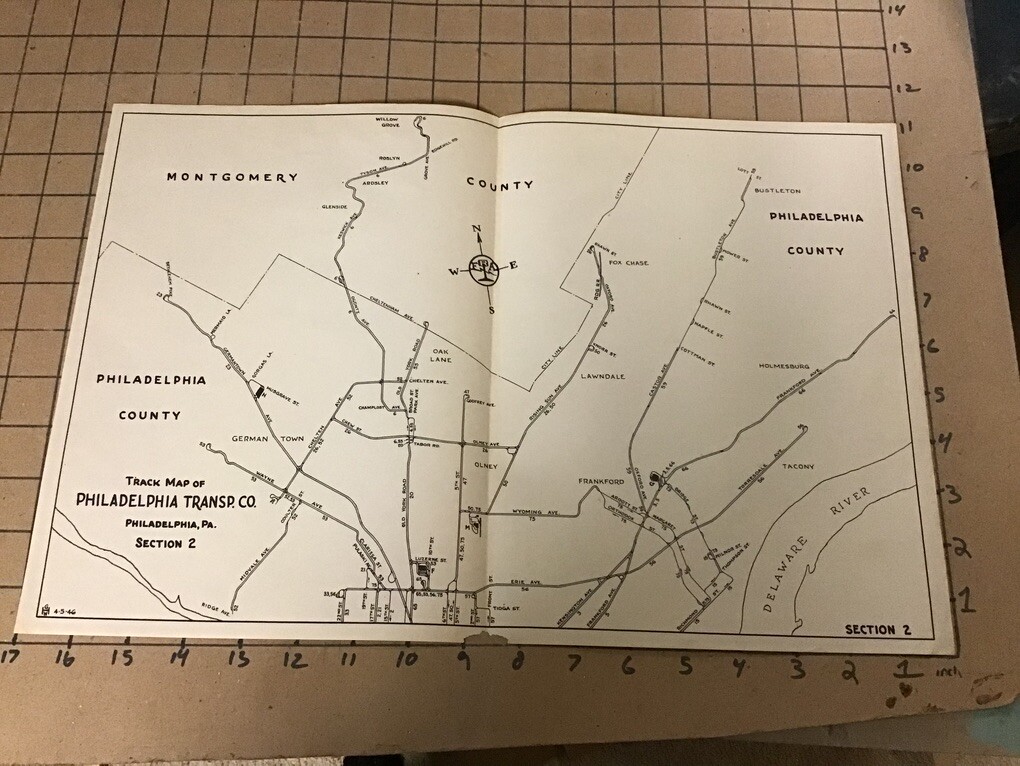 vintage original RR Map: 1946 Track Map of PHILADELPHIA Transp co. SECTION 2