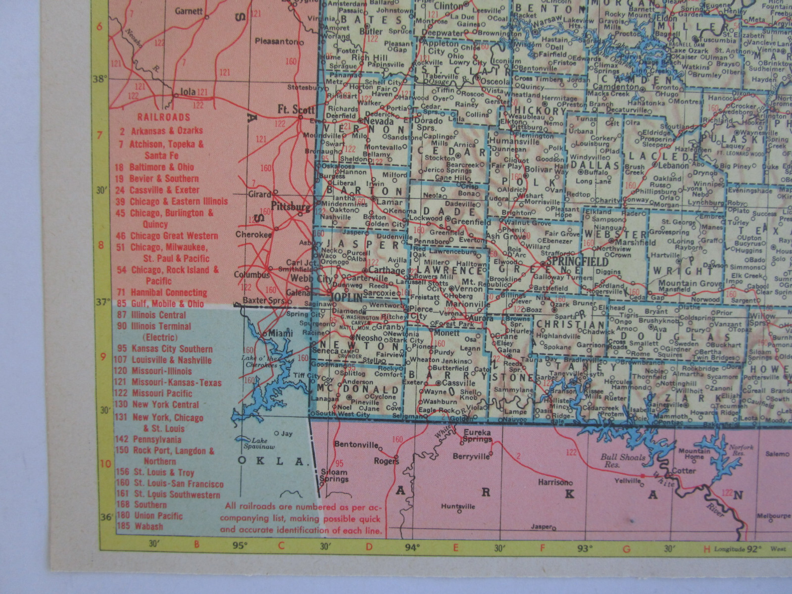 MS MO 1953 MISSISSIPPI RAILROAD Map CANTON & CARTHAGE RR or MISSOURI 1950s WAB