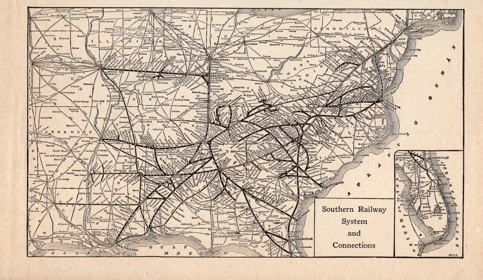 1925 Antique SOUTHERN RAILWAY Map Vintage Southern Railroad Map 1639