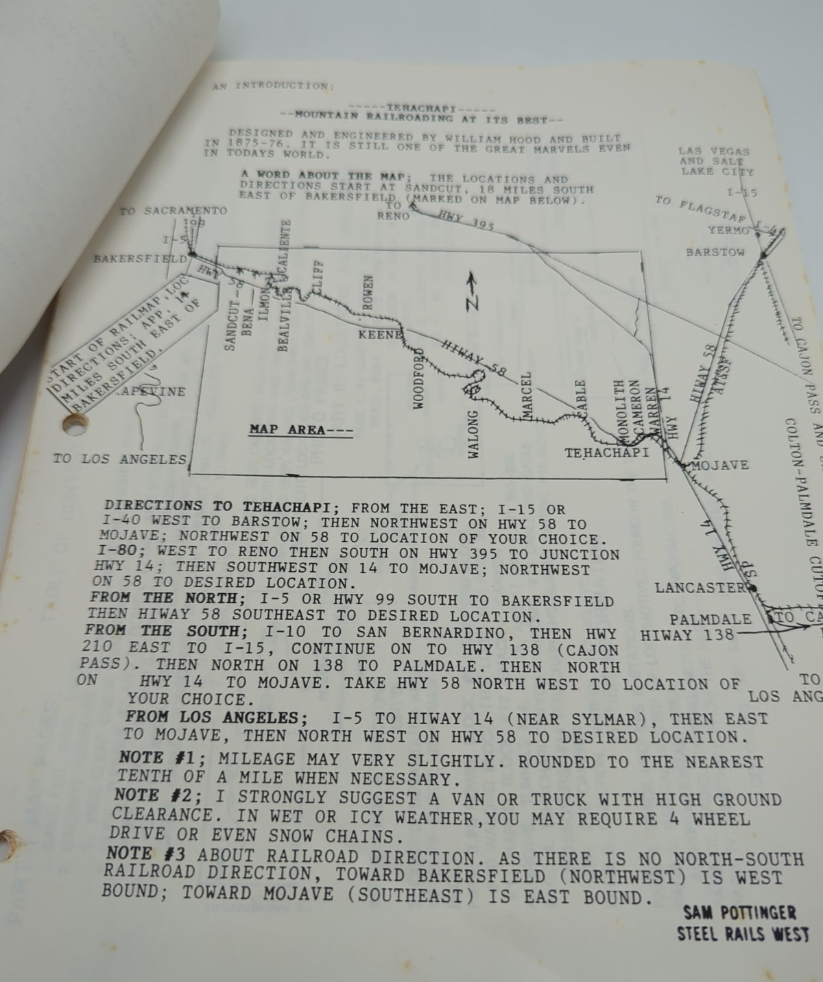 TEHACHAPI 1991 Rail Map and Guide – Sam Pottinger Steel Rails West