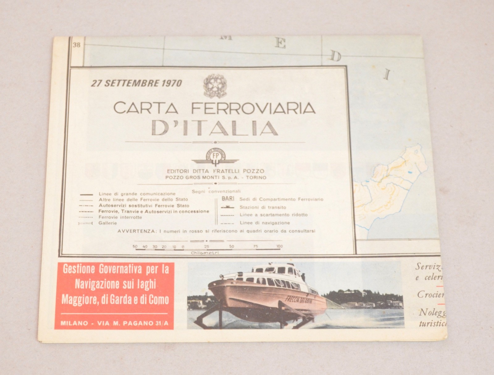 Railway Map Italy Carta Ferroviara D’Italia 27th September 1970