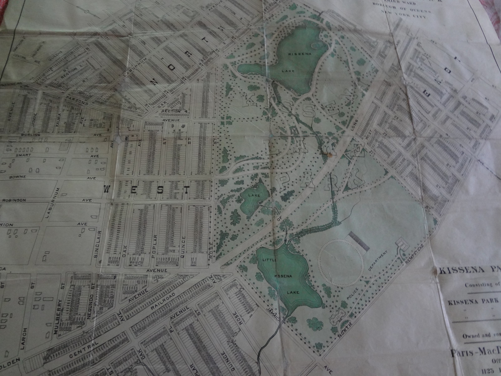 Rare 28 X 32 1908 Kissena Park Flushing Queens LIRR NYC Original Map