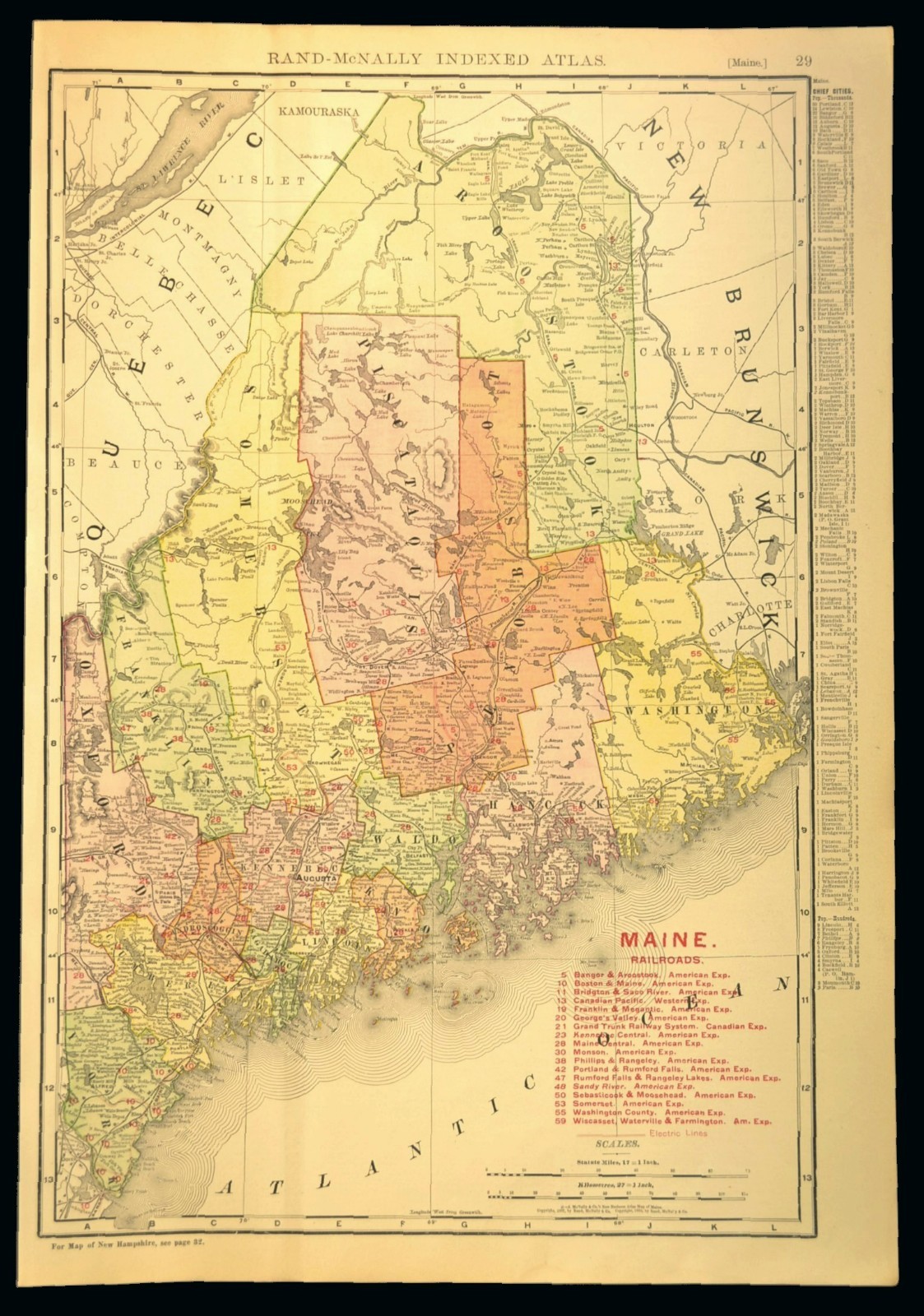 1907 Antique Map of Maine Railroad Map Large MEC RR BM RR Atlas Map DATED