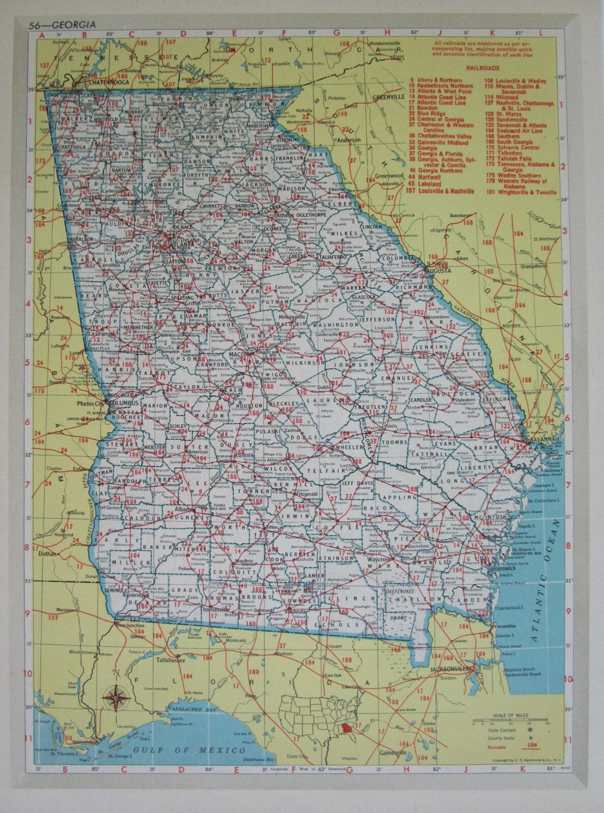 FL GA Vtg 1951 FLORIDA RAILROAD Map.MARIANNA & BLOUNTSTOWN RR ~or~ GEORGIA