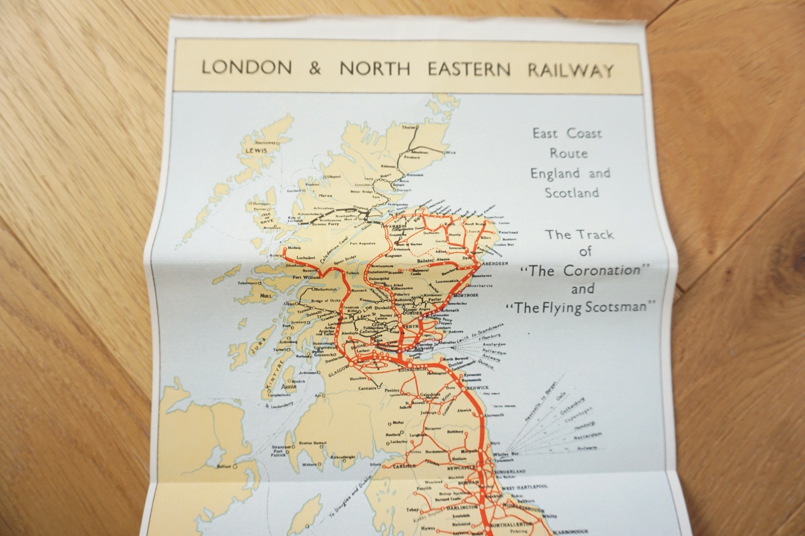 c1930s LNER East Coast Flying Scotman and Cornation Named Trains Railway Map VGC
