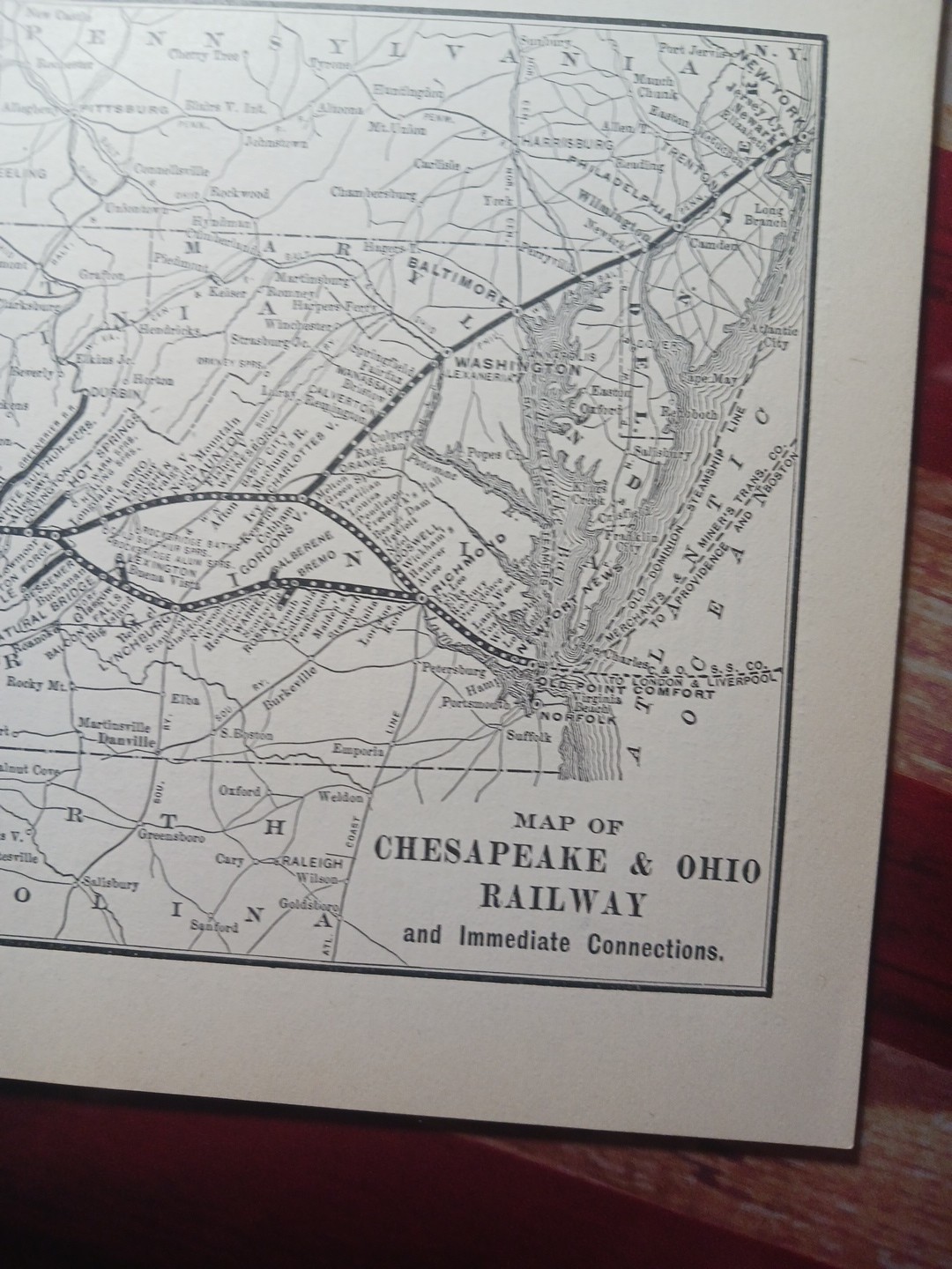 ~1904 Vintage Railroad Map CHESAPEAKE & OHIO RAILWAY all Train Routes & Stations