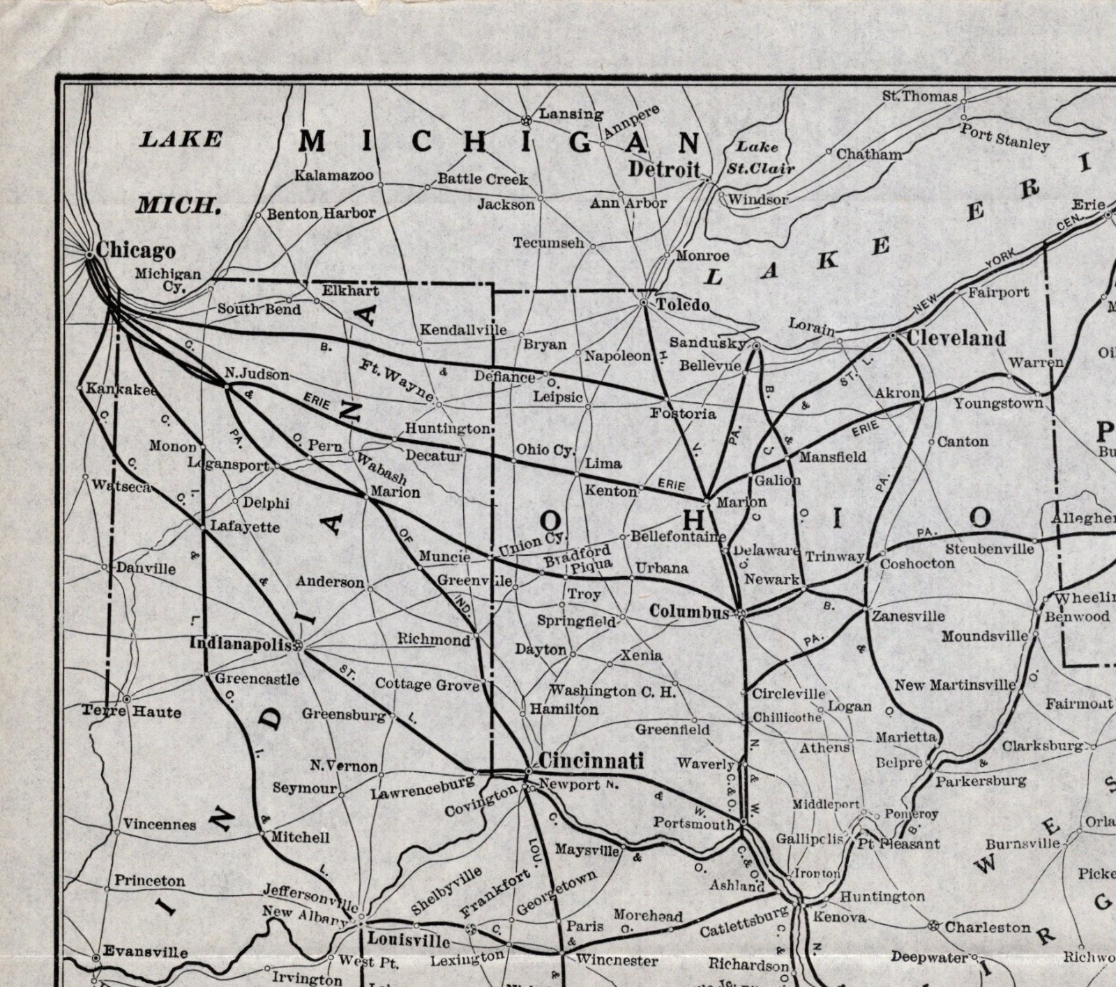 1923 Antique Carolina Clinchfield & Ohio Railroad Map Vintage Railway Map 2566