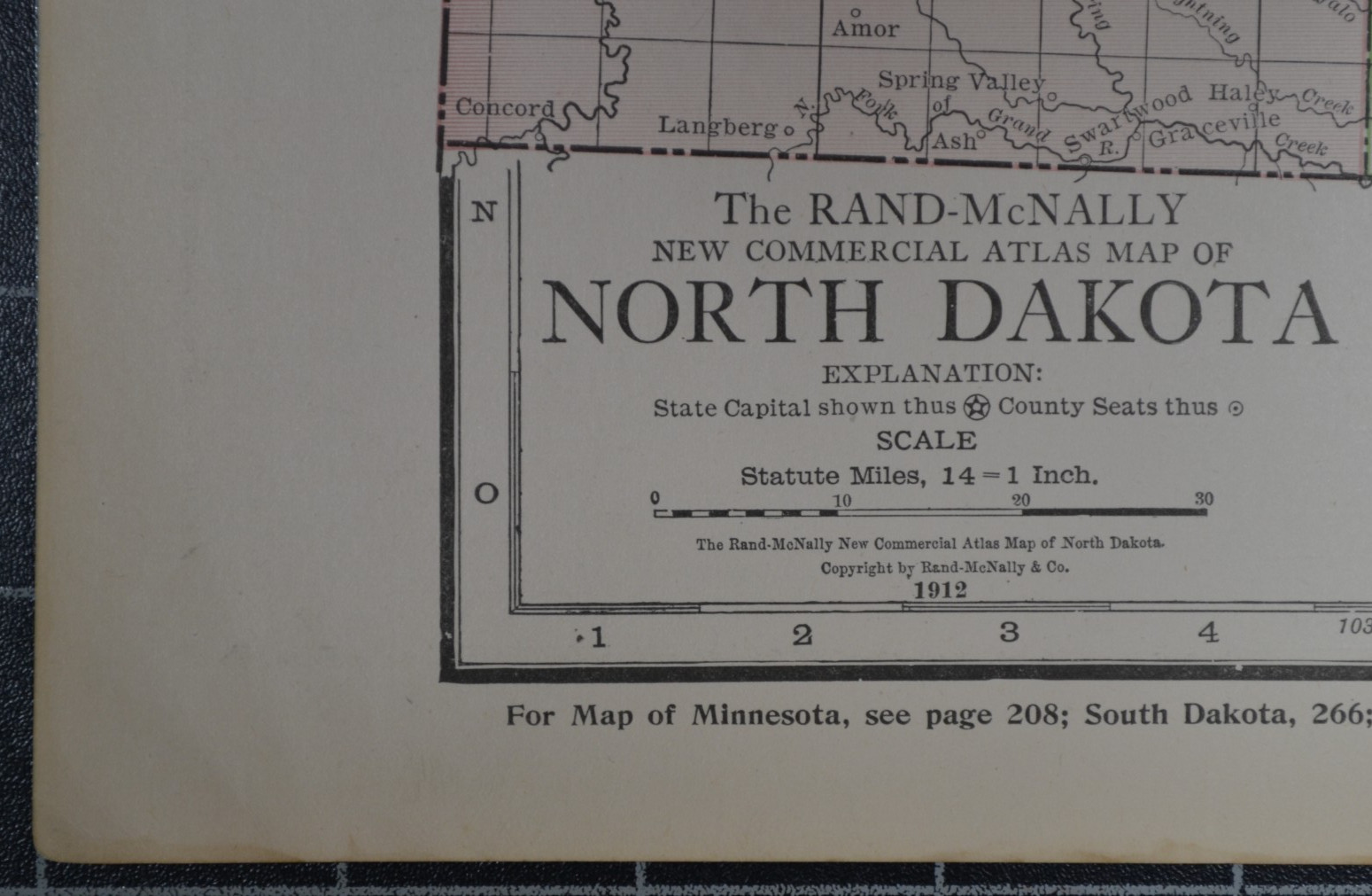NORTH DAKOTA – 1912 – RAND-McNALLY NEW COMMERCIAL ATLAS – SHOWS RAILROADS