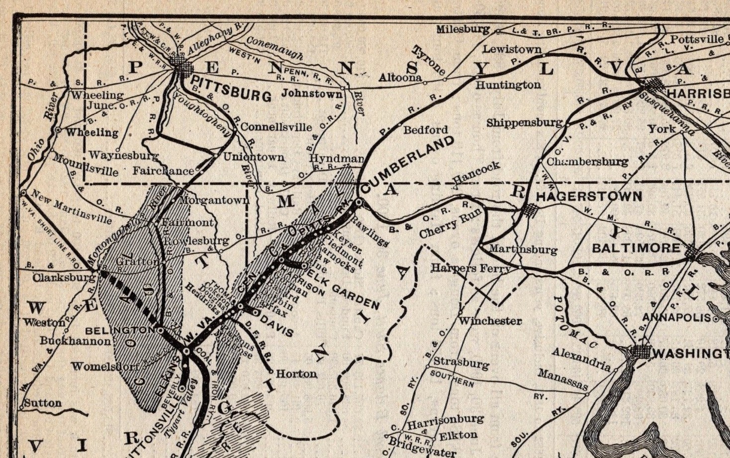 1901 Antique West Virginia Central and Pittsburgh Railway Map 1569