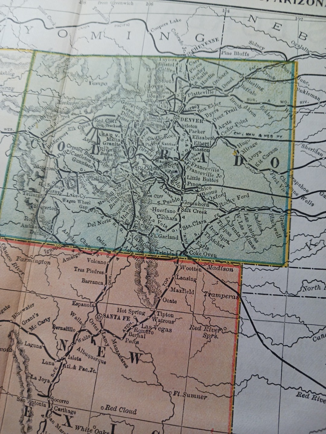 ~1895 Antique Railroad Map UTAH Colorado ARIZONA New Mexico All Train Lines 9×11