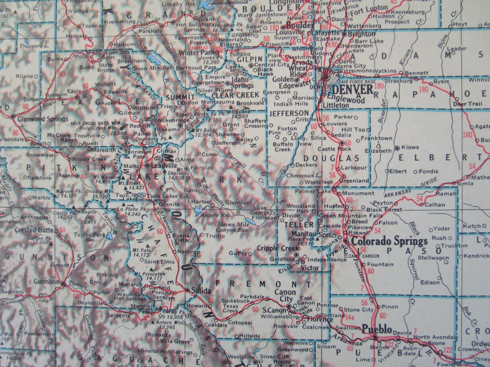 CO CT 1952 COLORADO TOPO RAILROAD Map SAN LUIS VALLEY CENTRAL RR or CONNECTICUT
