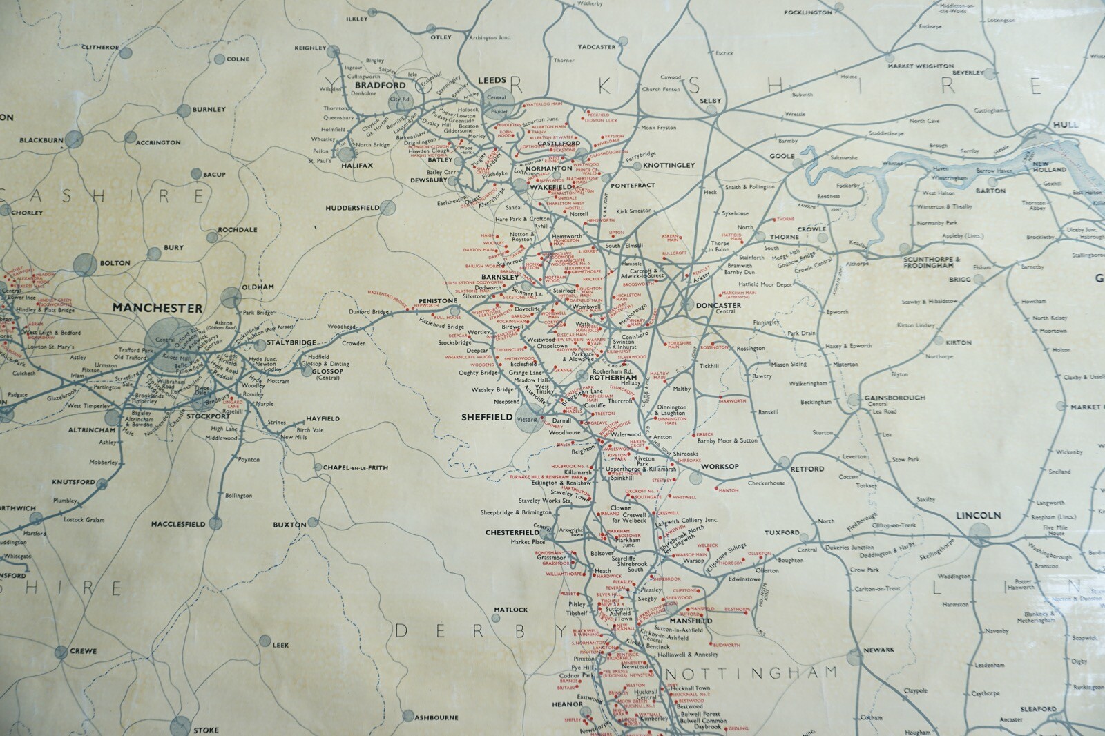 1936 LNER Collieries Railway Map Linen Backed for Display in Train Station