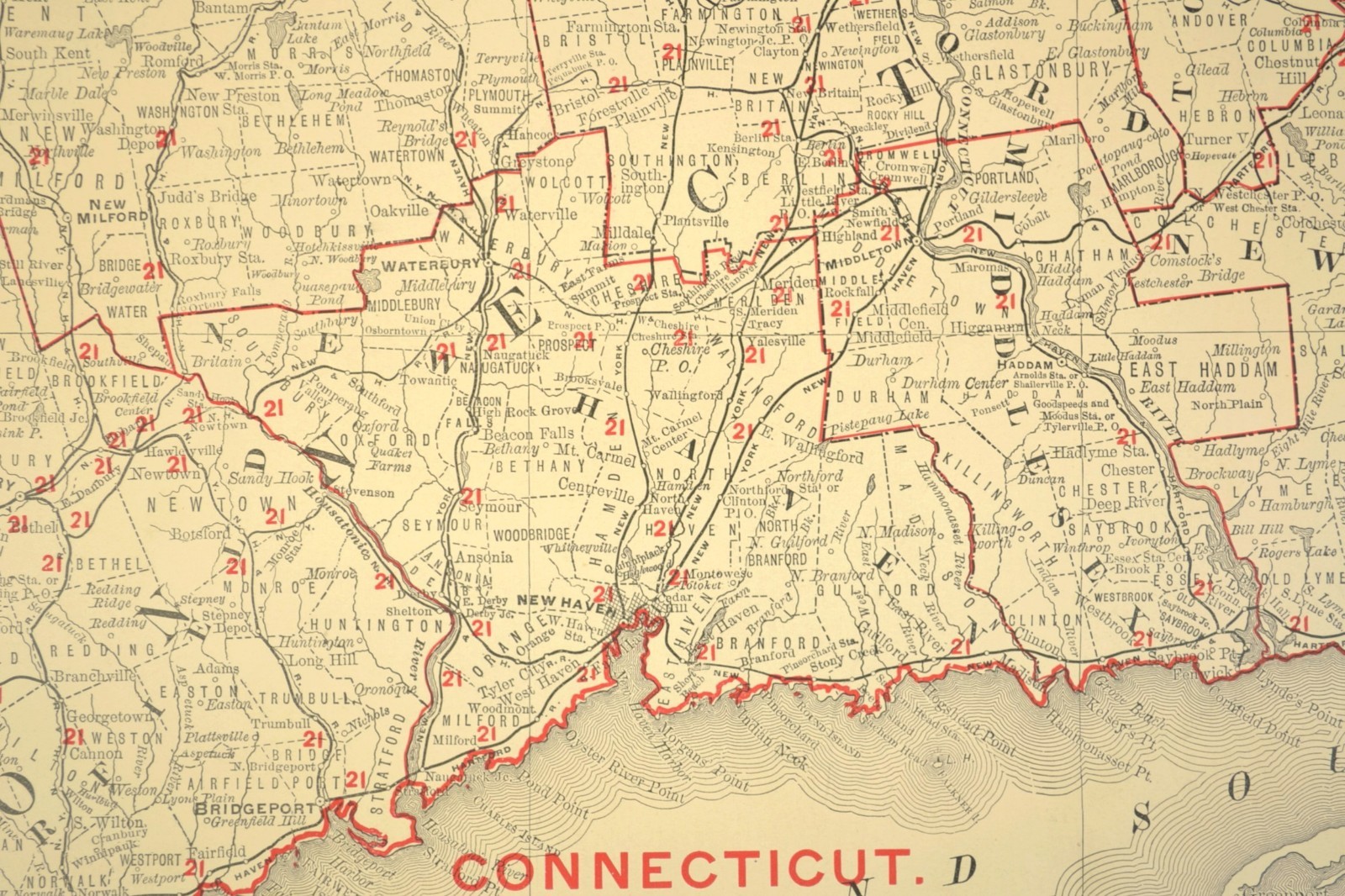 1901 Antique Connecticut Railroad Map of Rhode Island Large Atlas NH RR DATED