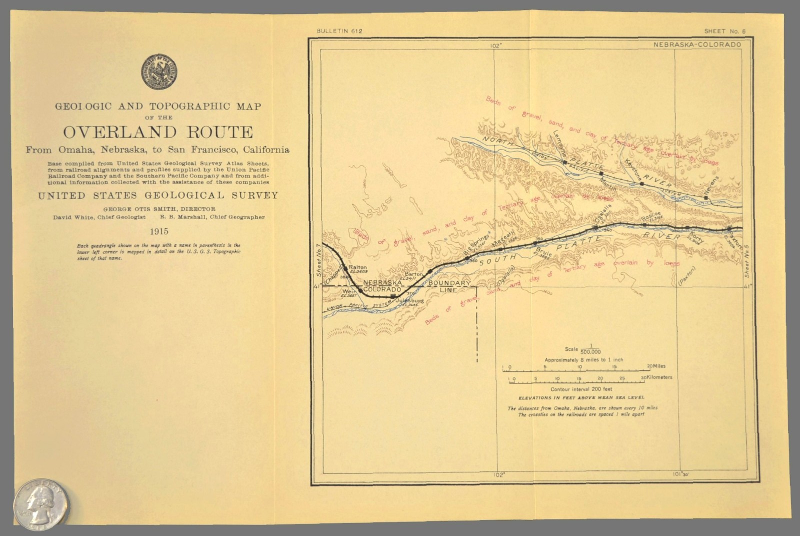 1915 Antique Union Pacific Railroad Map Ogallala Nebraska Brule NE Julesburg CO