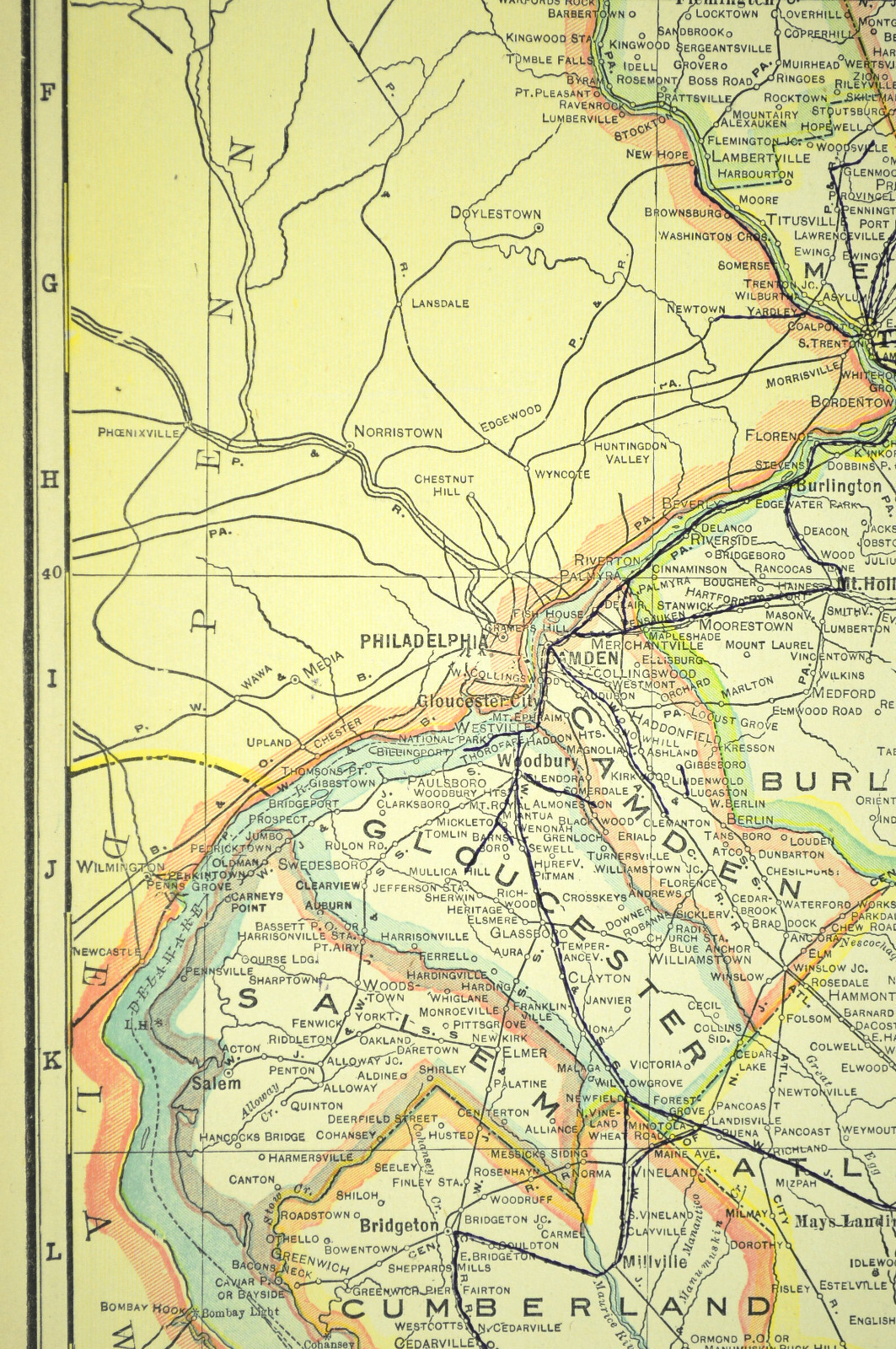 Vintage NEW JERSEY Map Wall Art Decor Electric Railway Old Original 1920s Newark