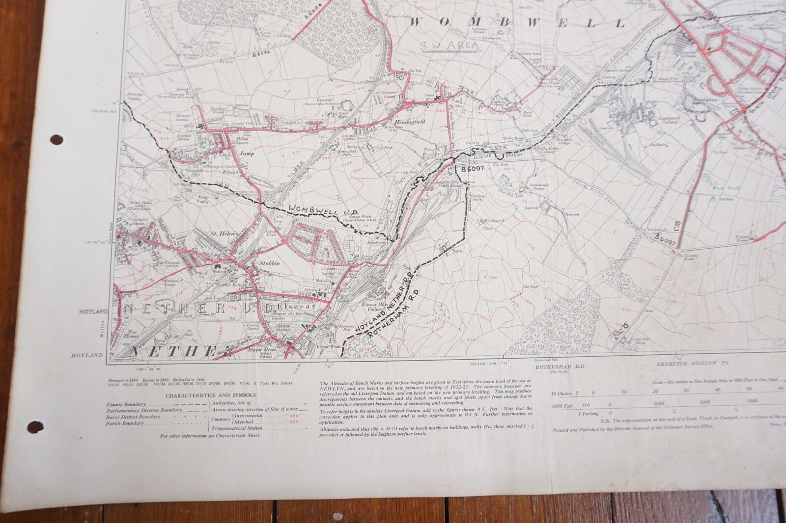 1931 Wombwell Yorkshire LNER Railway OS Linen Map Ref 6