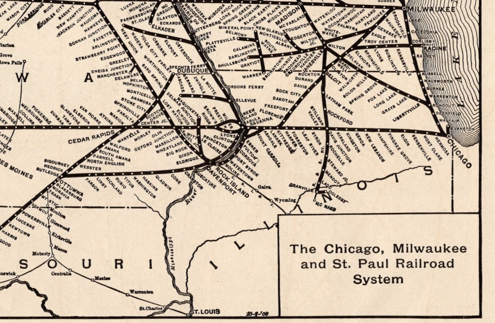 1906 Antique Chicago Milwaukee St Paul Railroad Map Vintage Railway Map #1908