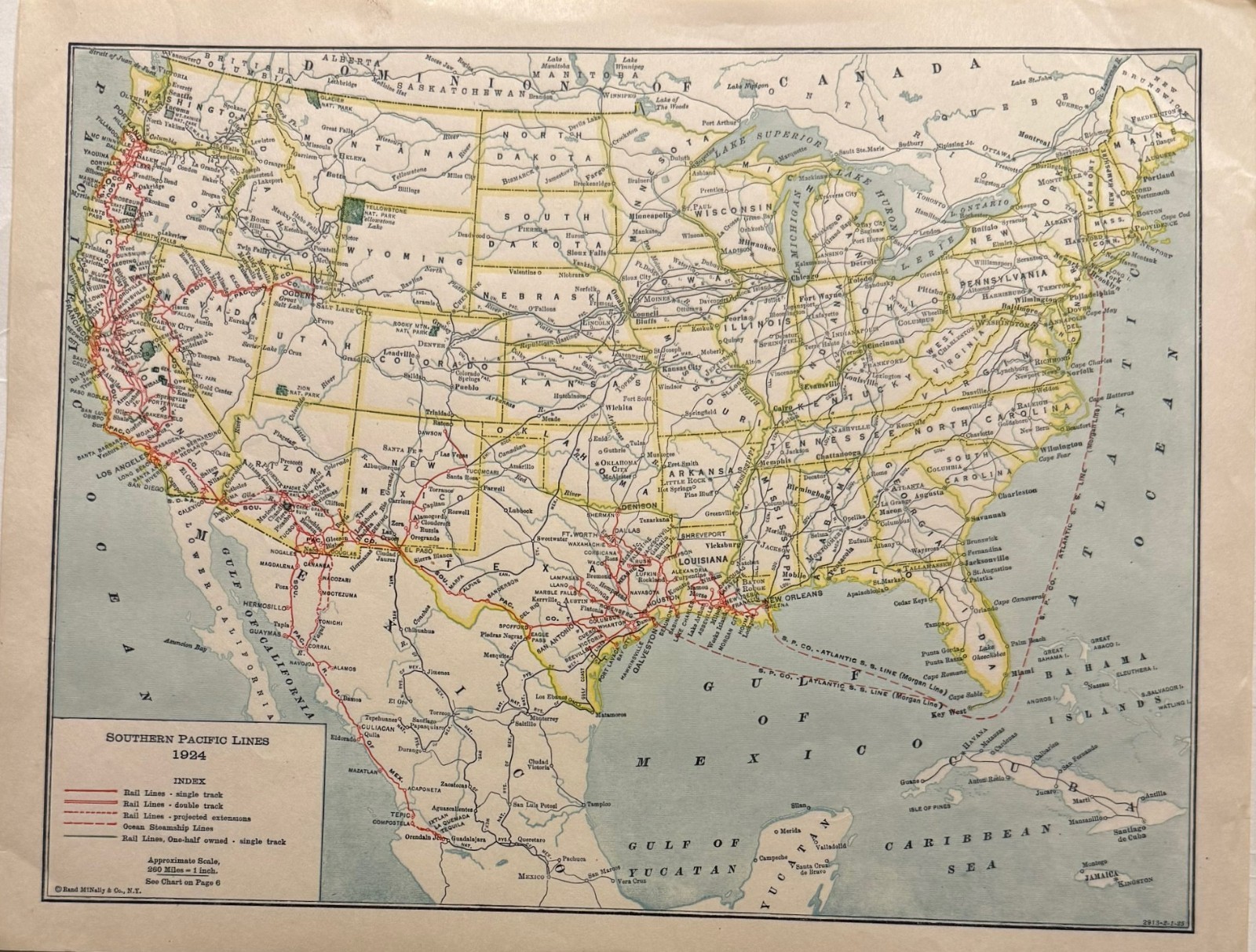 Antique Original Southern Pacific Lines Railroad Map Dated 1924