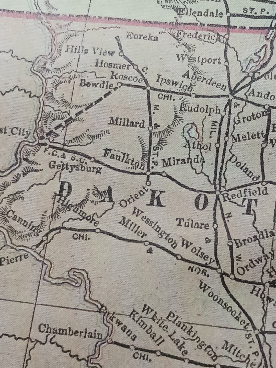 ~1896 Railroad Map Minnesota North South Dakota all Train Routes Stations 9×11″