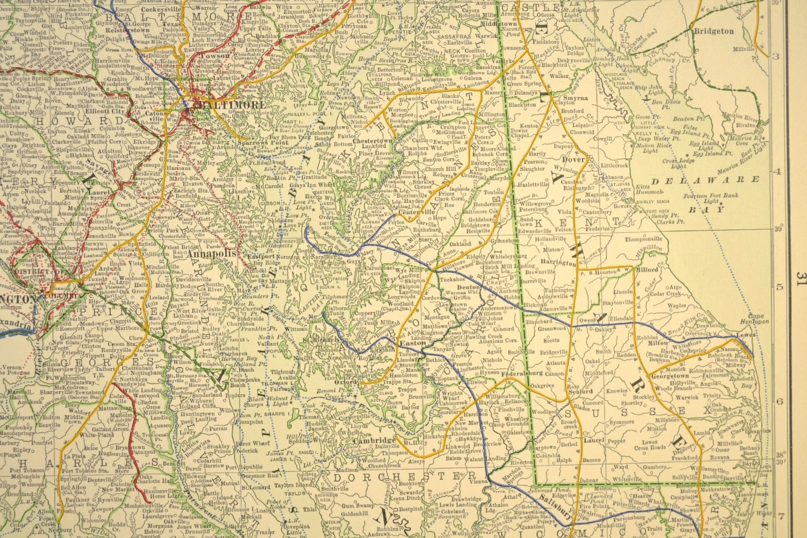 1914 Antique Map of MARYLAND Railroads Map DELAWARE ORIGINAL Atlas Map DATED