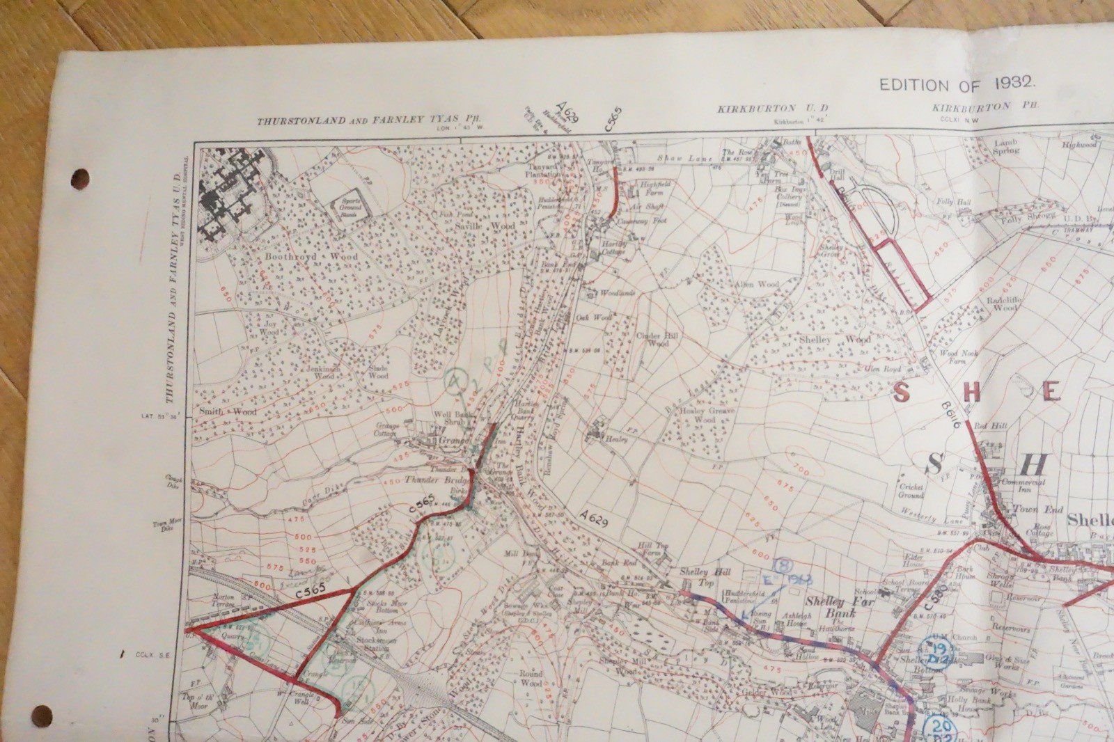 1938 Shelley Shepley Yorkshire LMS Railway OS Linen Map Ref 66 **