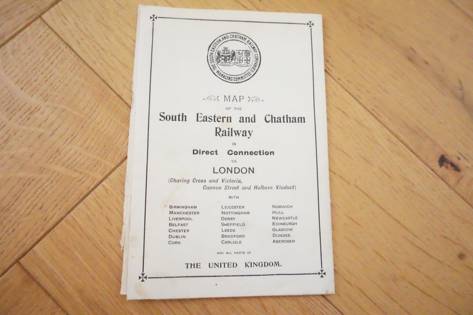 1913 South Eastern & Chatham Railway London Connections Map SE&CR