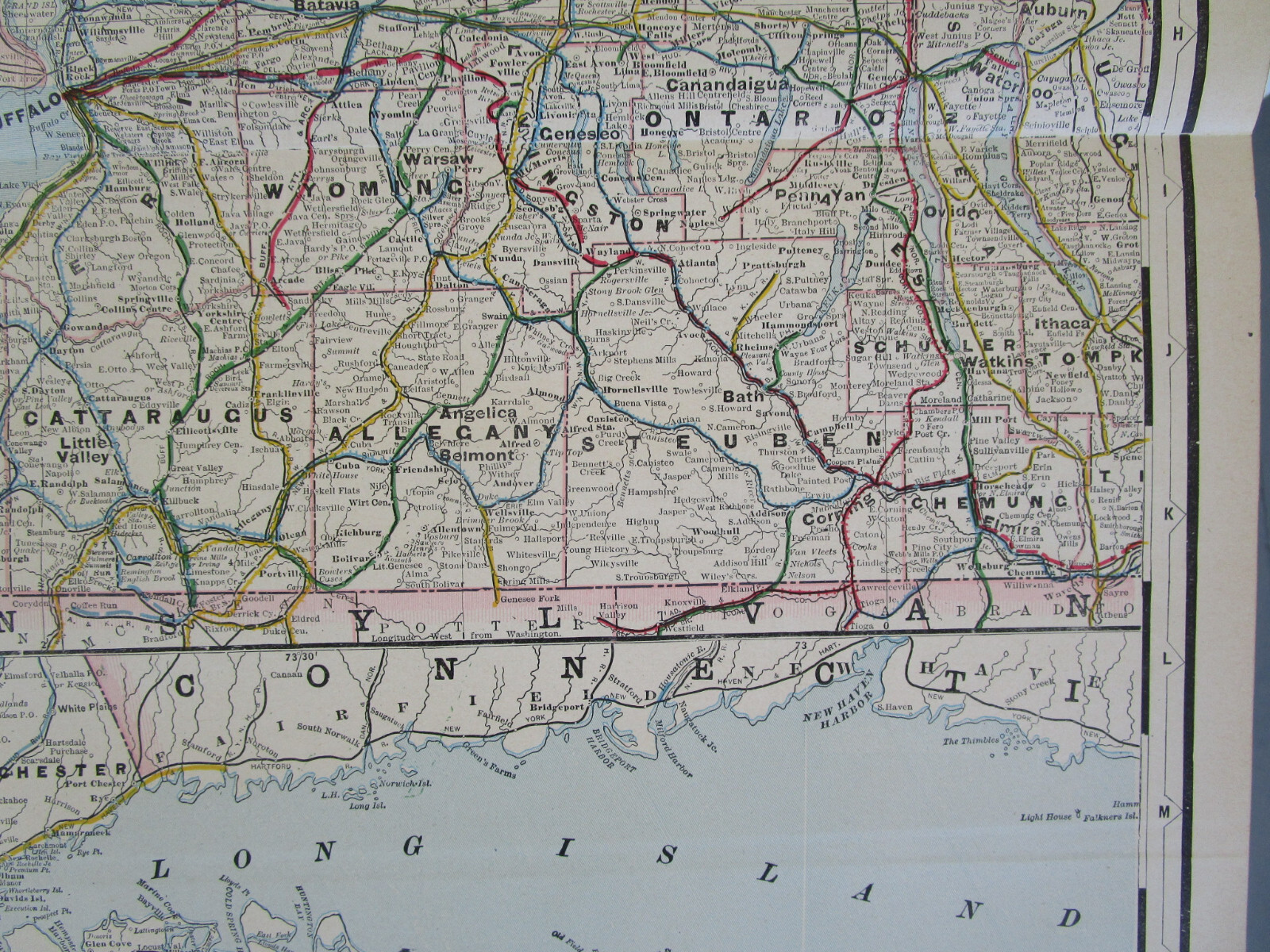 NY 1895 WESTERN NEW YORK Cram RAILROAD Map WELLSVILLE COUDERSPORT PINE CREEK RR
