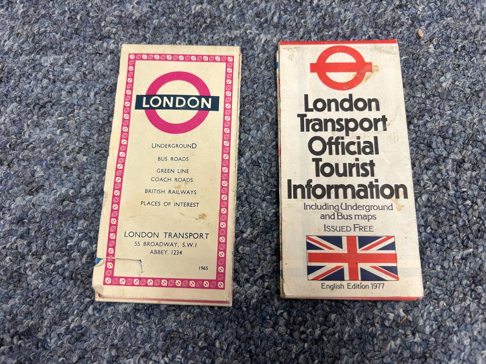 2x London Transport Official Tourist Information Map 1965 & 1977 (Free P+P)