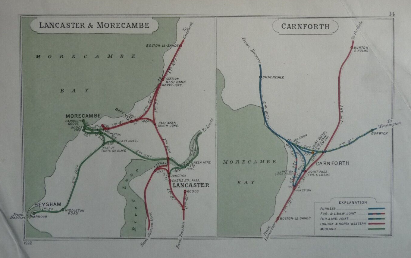 EB06 – 026 – Railway Clearing House Map – Lancaster / Morecambe / Carnforth 1922