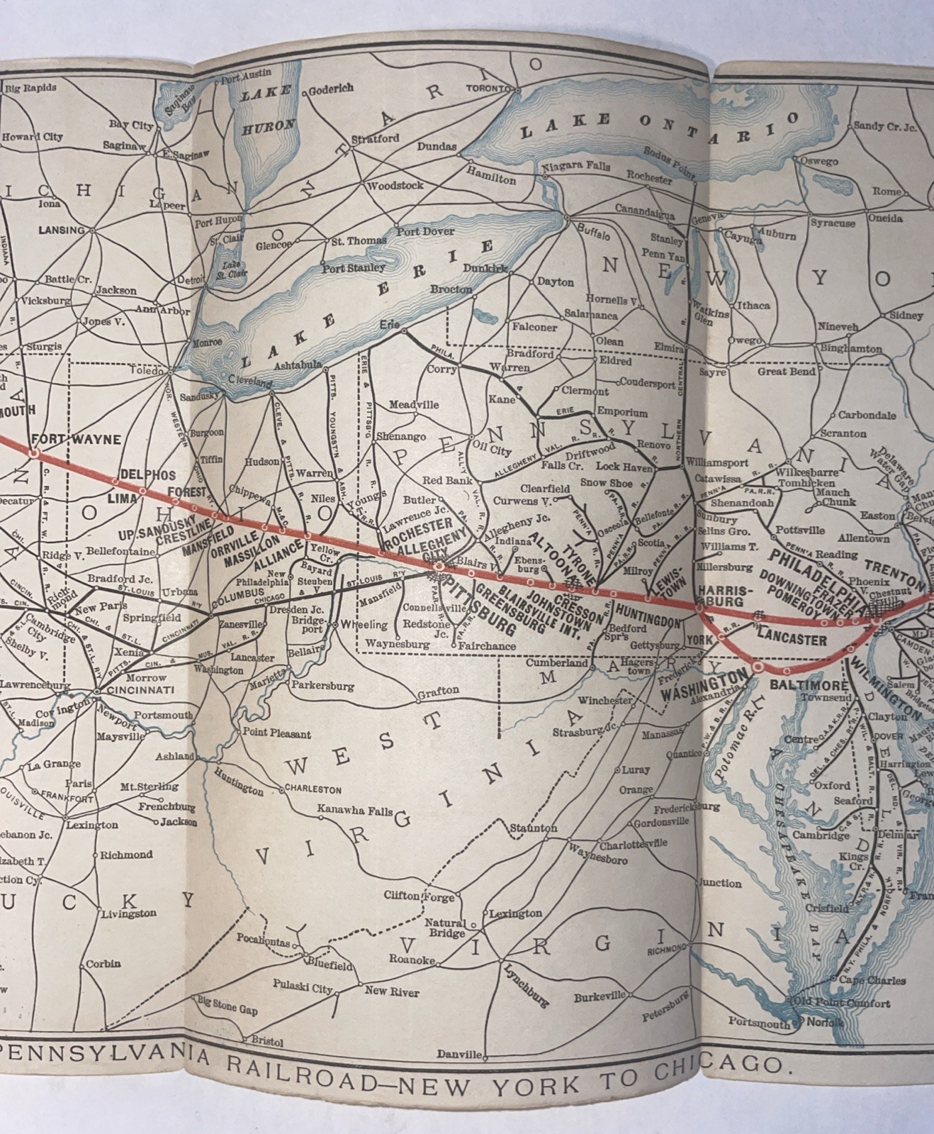 Vintage Railroad Map Penn Railroad New York To Chicago