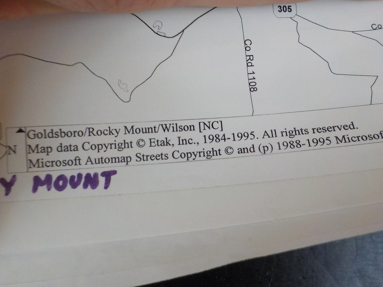 Map Goldsboro / Rocky Mount / Wilson NC 1995 Rolled N&W Seaboard