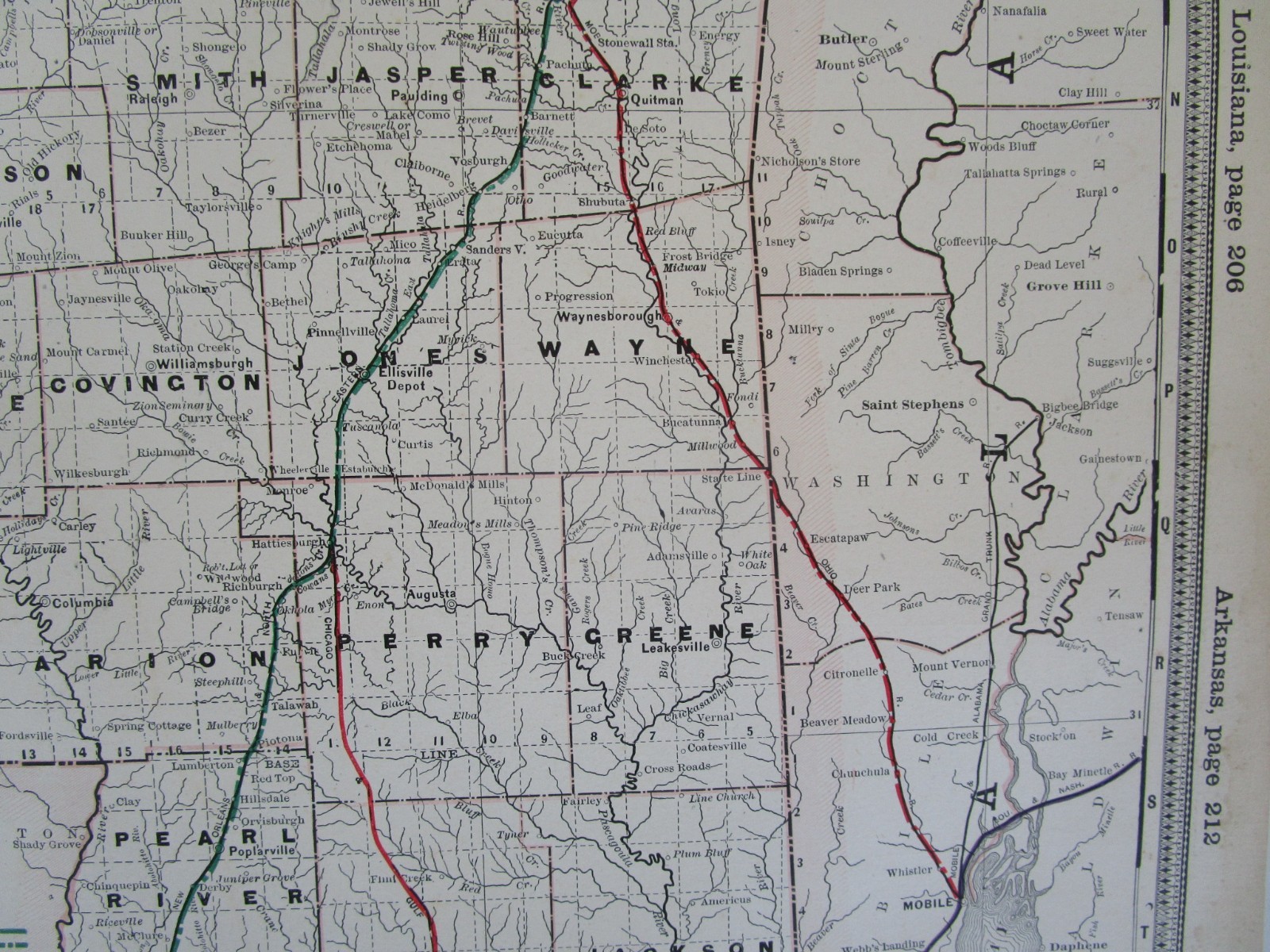 ANTIQUE MS 1891 MISSISSIPPI RAILROAD Map. Cram. NEW ORLEANS NORTHEASTERN RR