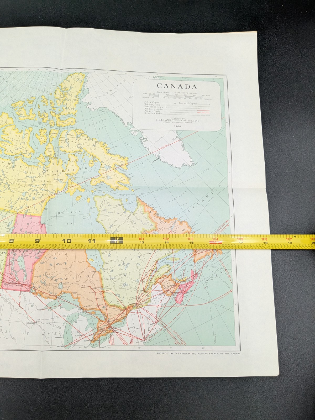 Vintage 1964 Canada Map Department of Mines and Technical Surveys 18″x15″