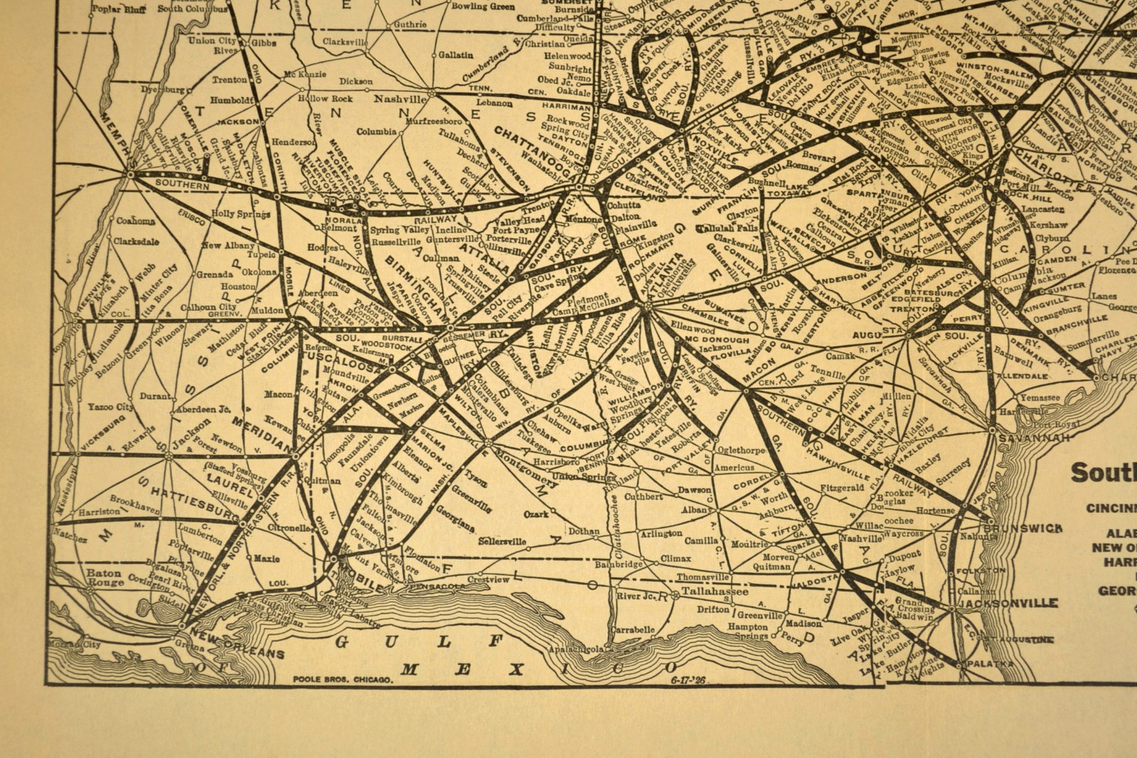 ca 1932 Southern Railway Map Railroad System Old Original Connections Antique