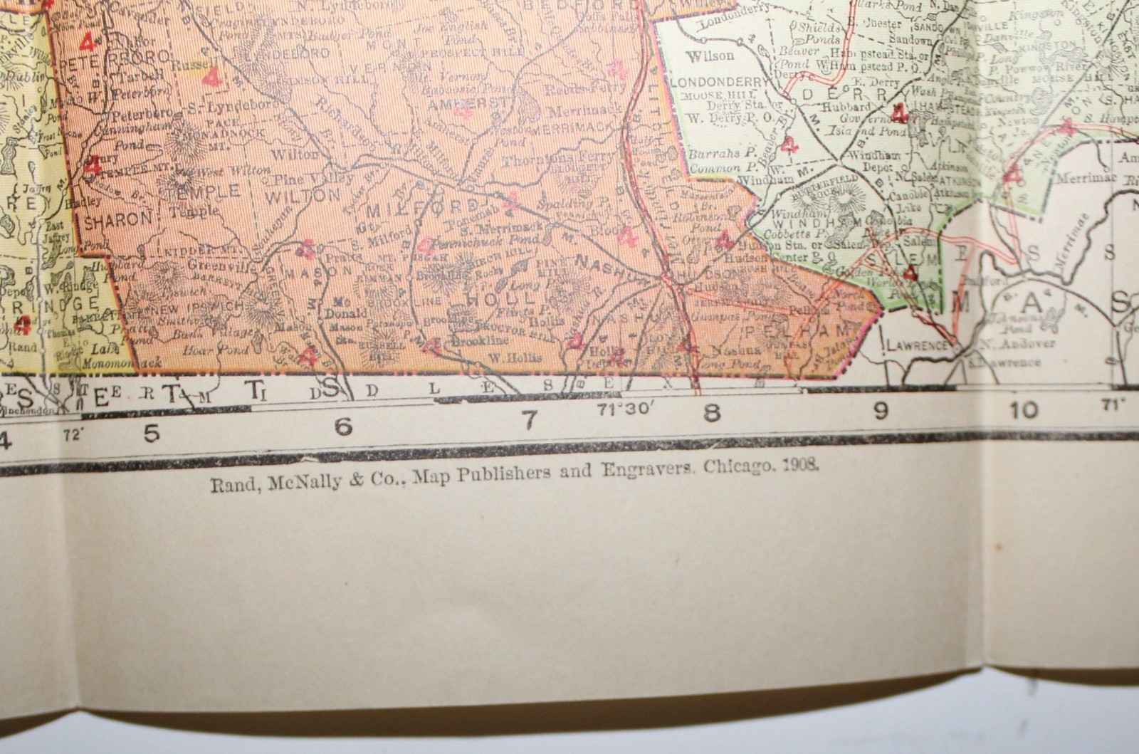 1908 New Hampshire Railroad Map Rand McNally