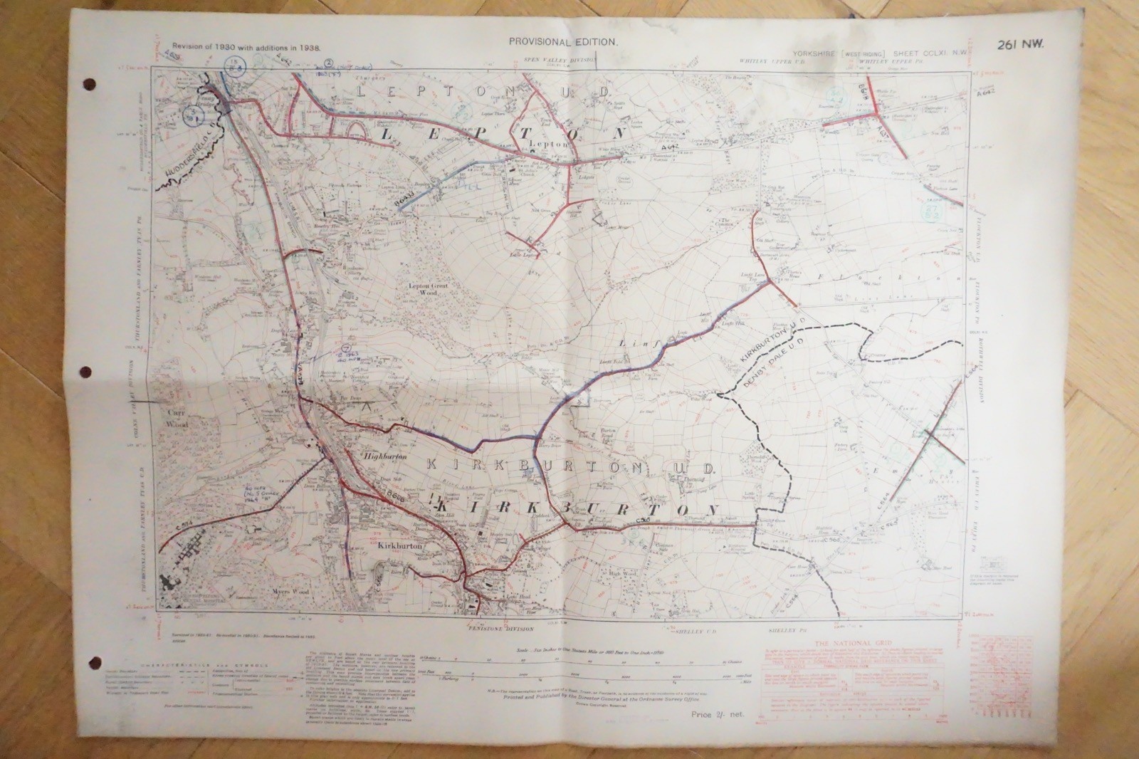 1938 Lepton Highburton Yorkshire LMS Railway OS Linen Map Ref 68 **