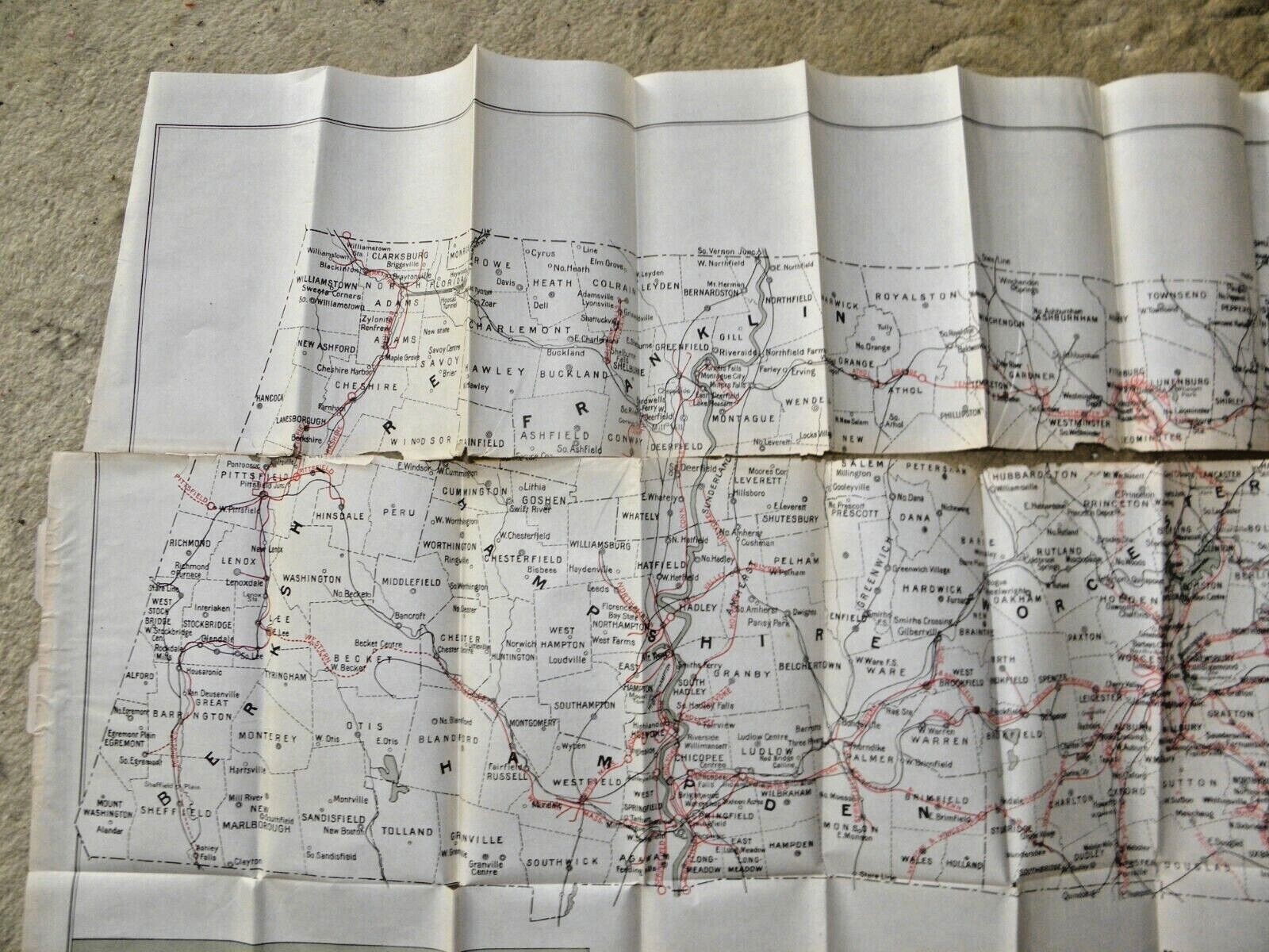 ANTIQUE LARGE MAP OF THE ELECTRIC RAILWAYS STATE OF MASSACHUSETTS RAILROADS 1908