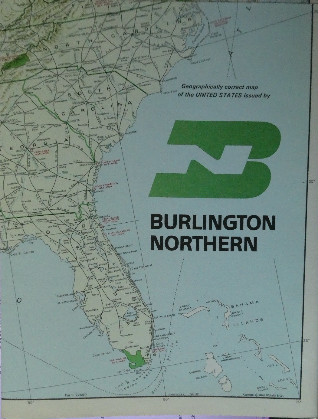 Railroad Map Burlington Northern United States 1981