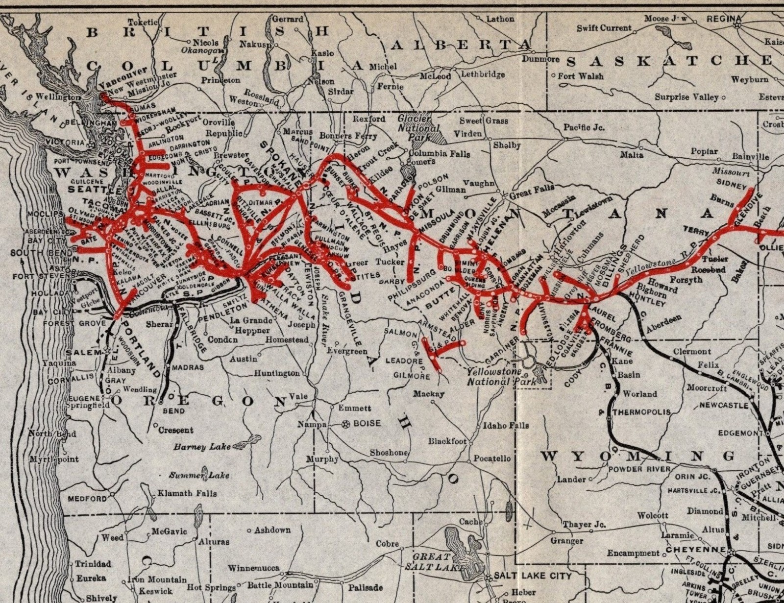 1922 Antique Northern Pacific Railroad Map Spokane Portland Seattle Quincy 1185