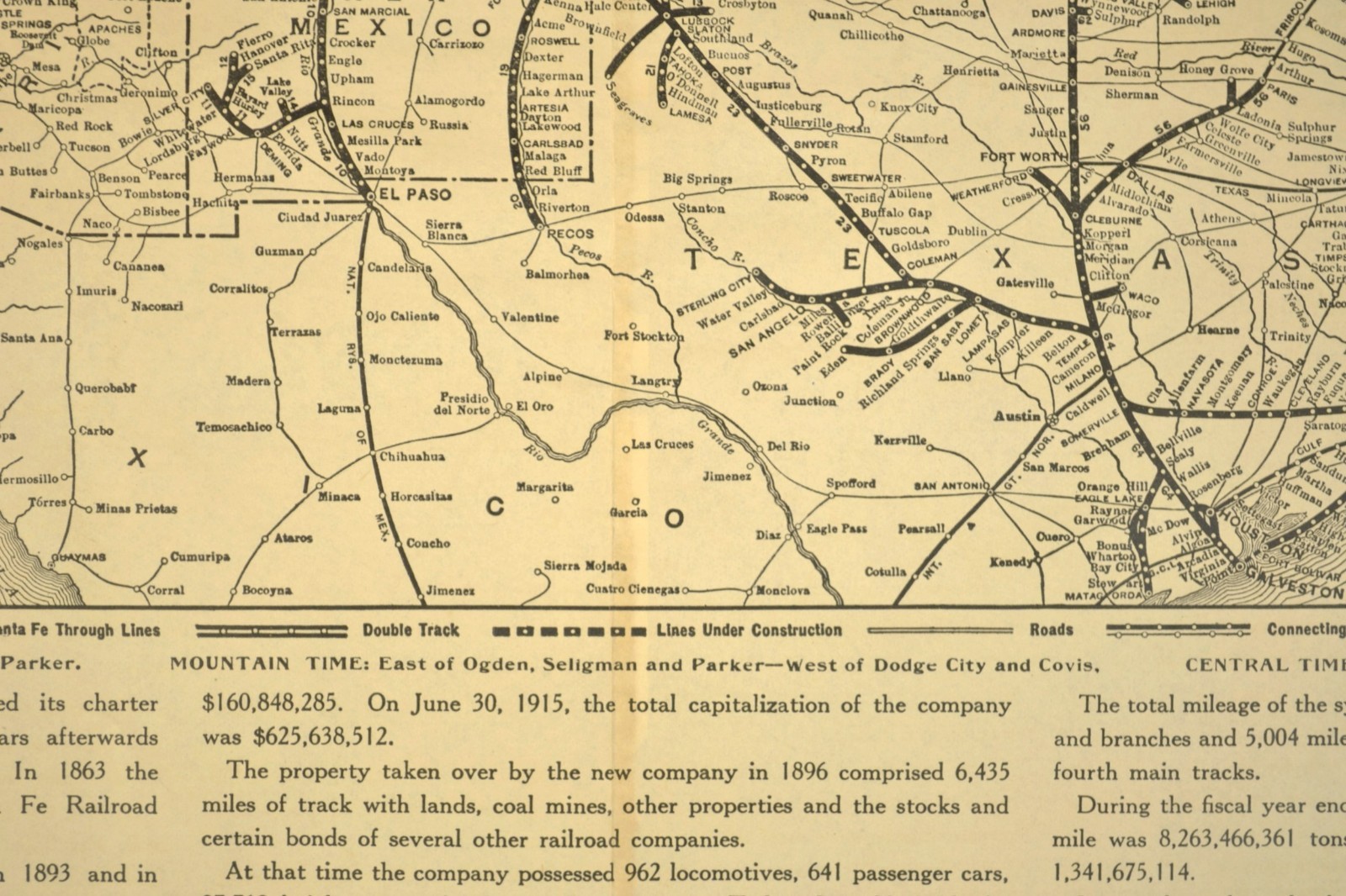 ca 1915 Santa Fe Railroad Map Original Double Track Kansas City San Francisco
