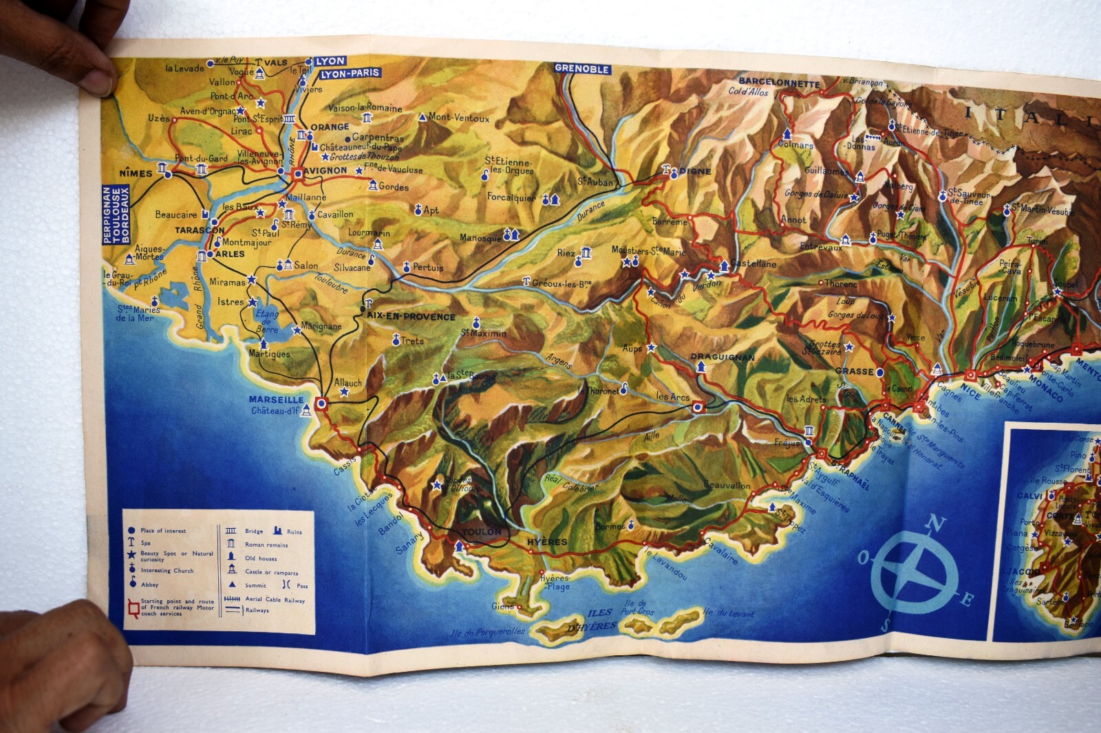 Vintage Map France By Train The French Riviera Journey Travelling Map Guide Old