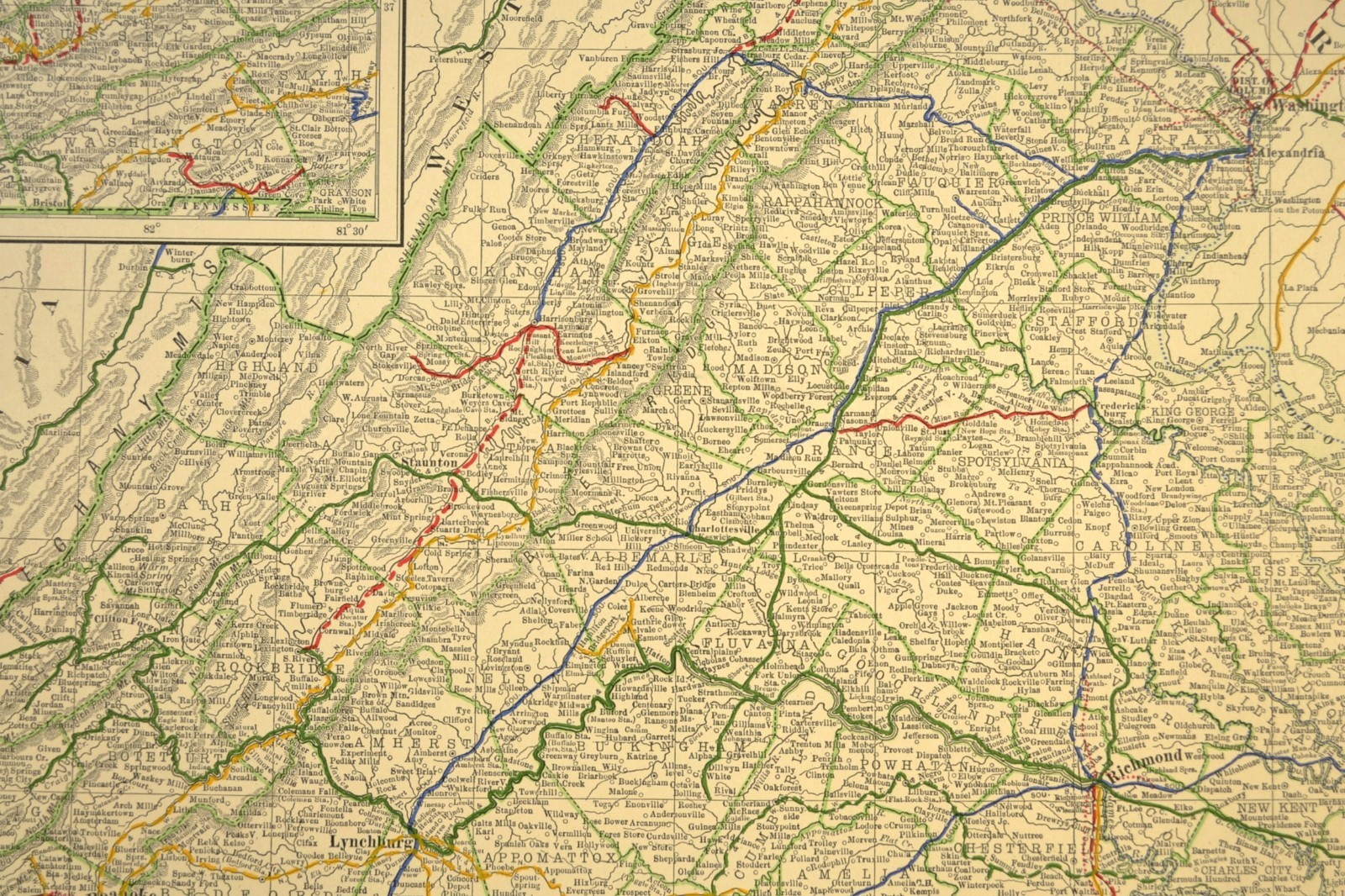 1914 Antique Map of VIRGINIA Railroads Map ORIGINAL Atlas Map VGN Ry DATED