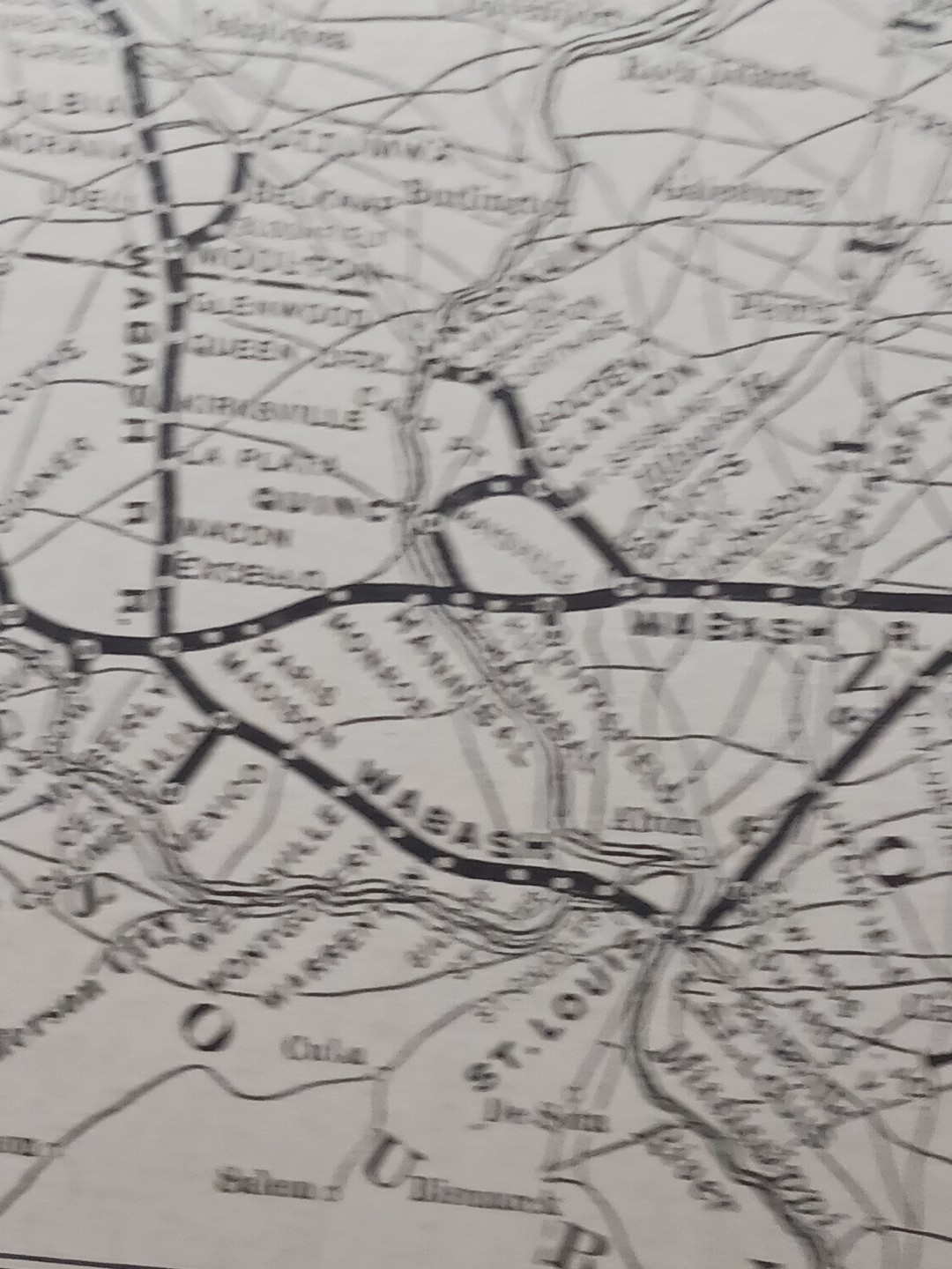 ~1910 Antique Train Map WABASH SYSTEM all Railroad Lines Stations Marked