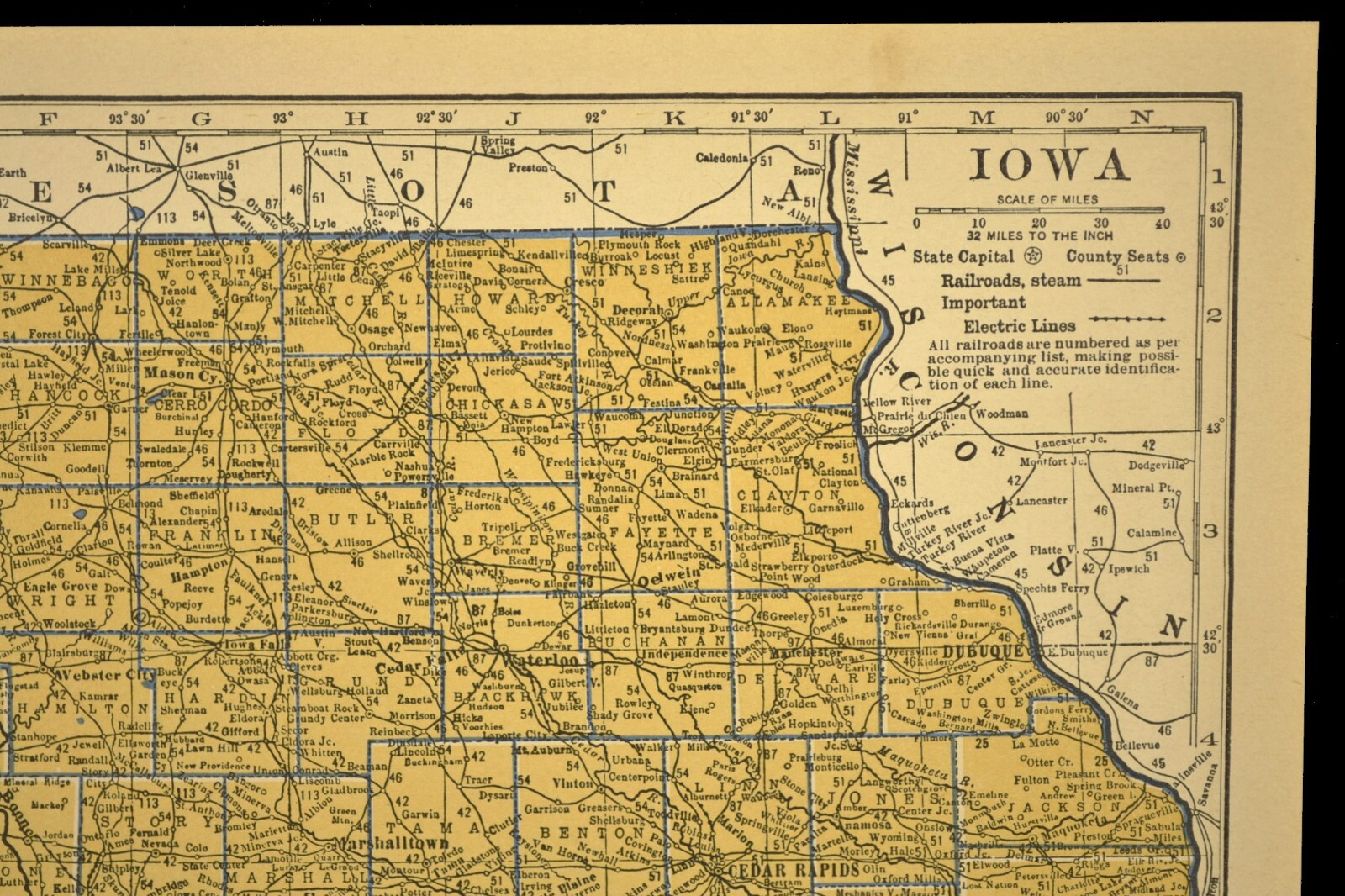 ca1939 IOWA Railroad Map Depot Towns CRI&P RW Historic Original Atlas Map