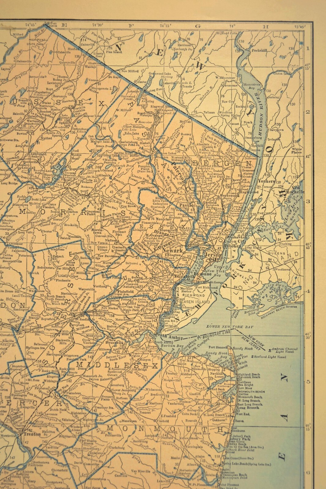 Vintage NEW JERSEY Railroad Map PRR LARGE Pennsylvania RR Original Atlas Antique